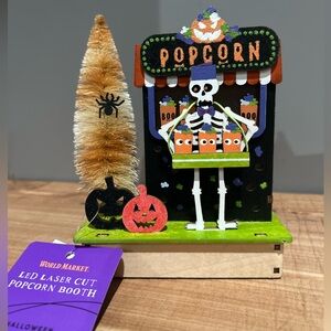 NWT World Market 2025 Laser Cut Wood Halloween Popcorn Booth LED Light Up Decor